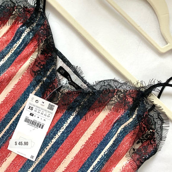 NWT Zara Strappy Striped Sequin & Lace Cami Top - Picture 7 of 16